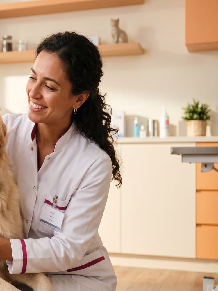 Veterinarian in white coat holding a stethoscope
